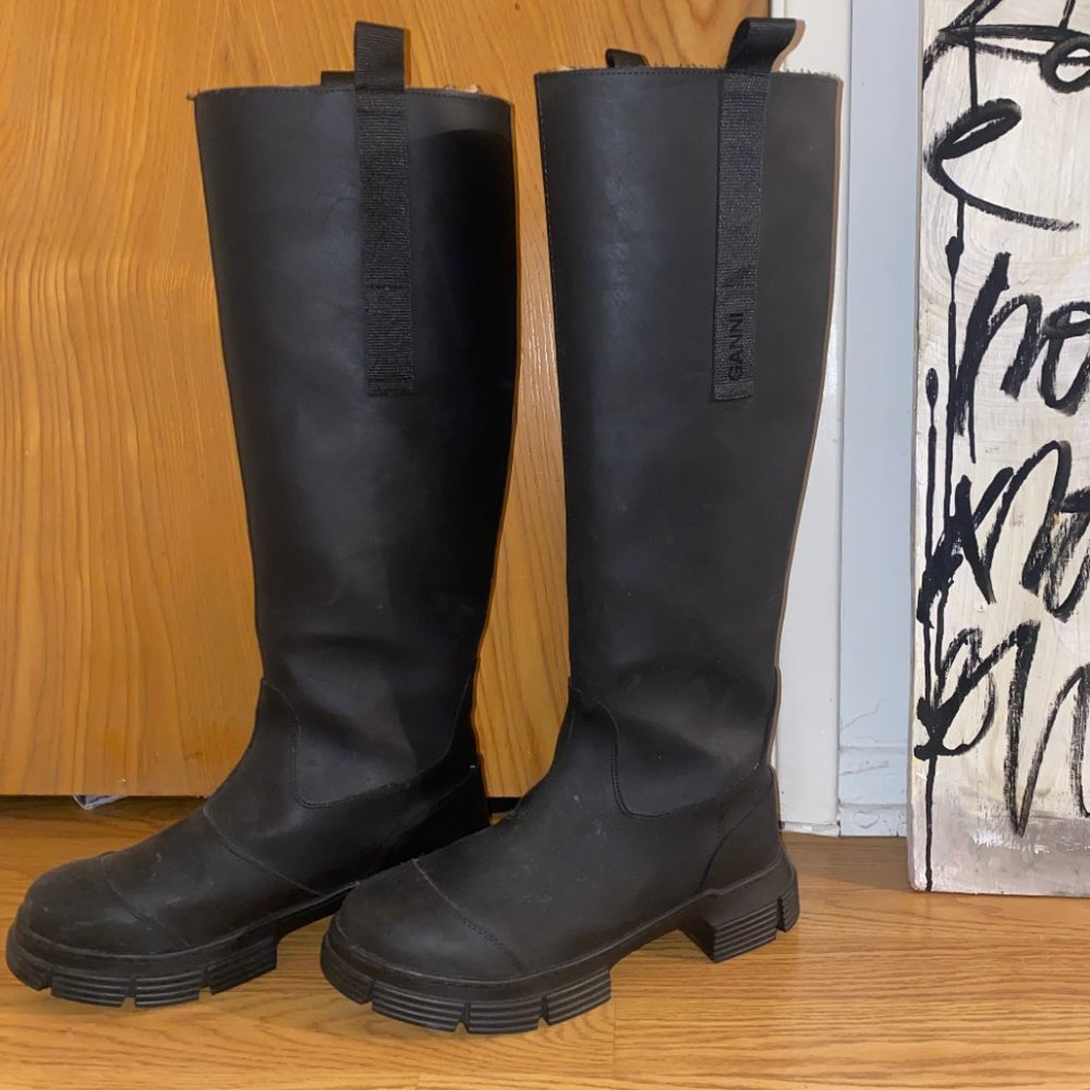 Ganni Black Tall Rain Boots